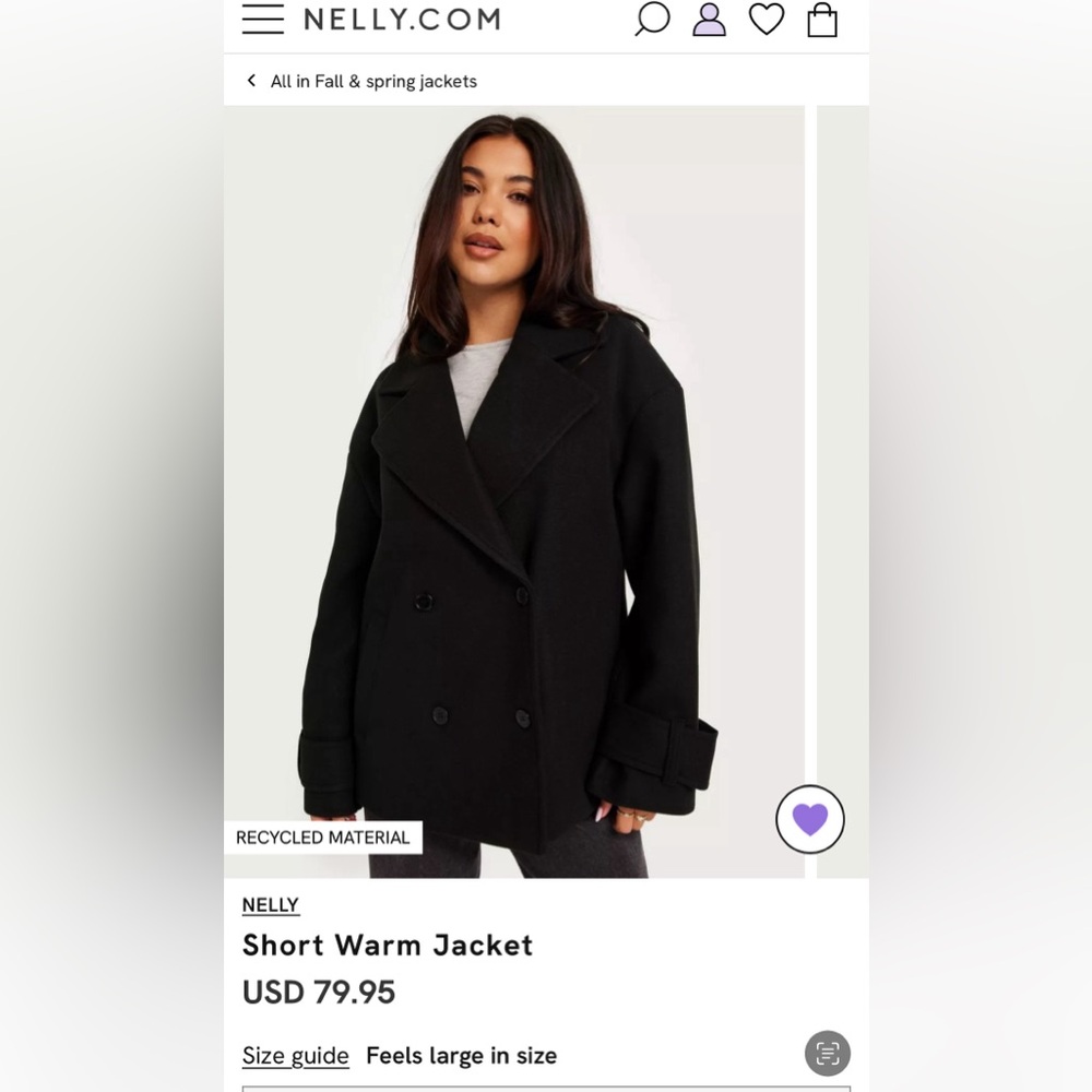 Nelly Short Warm Jacket/ Pea Coat/ Wool Jacket in Black